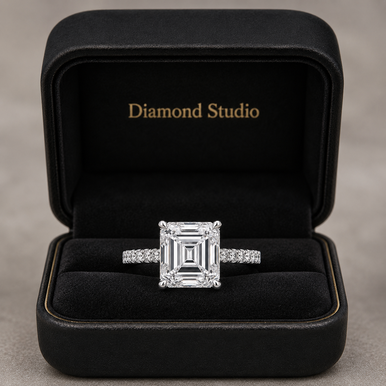 4.00 CT Asscher Cut Lab-Grown Diamond Engagement Ring in 14K White Gold – Pavé Setting Square Diamond Design
