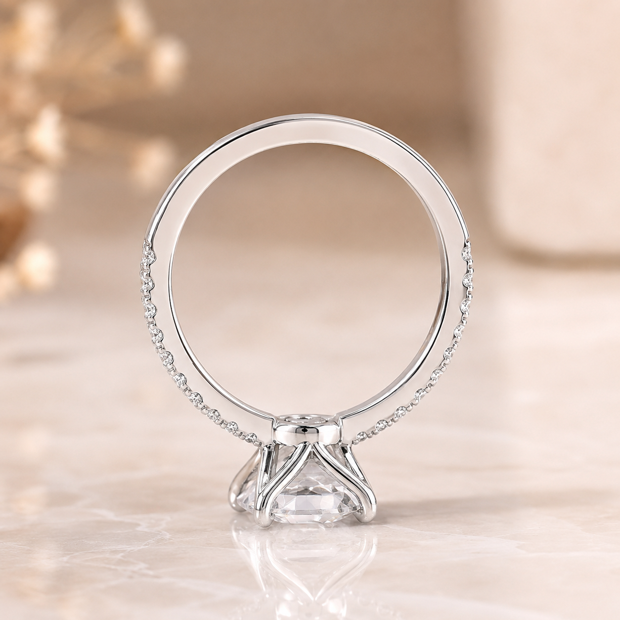 4.00 CT Asscher Cut Lab-Grown Diamond Engagement Ring in 14K White Gold – Pavé Setting Square Diamond Design
