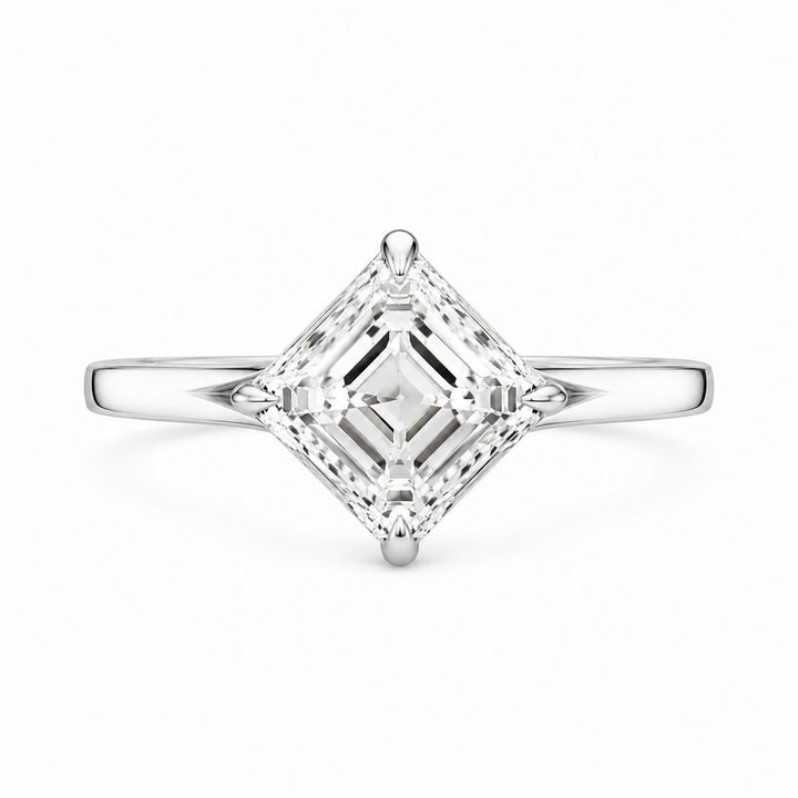 3.00 CT Asscher Cut Lab-Grown Diamond Solitaire Engagement Ring in 14K White Gold â€“ Split Shank Anniversary Design from Diamond Studio