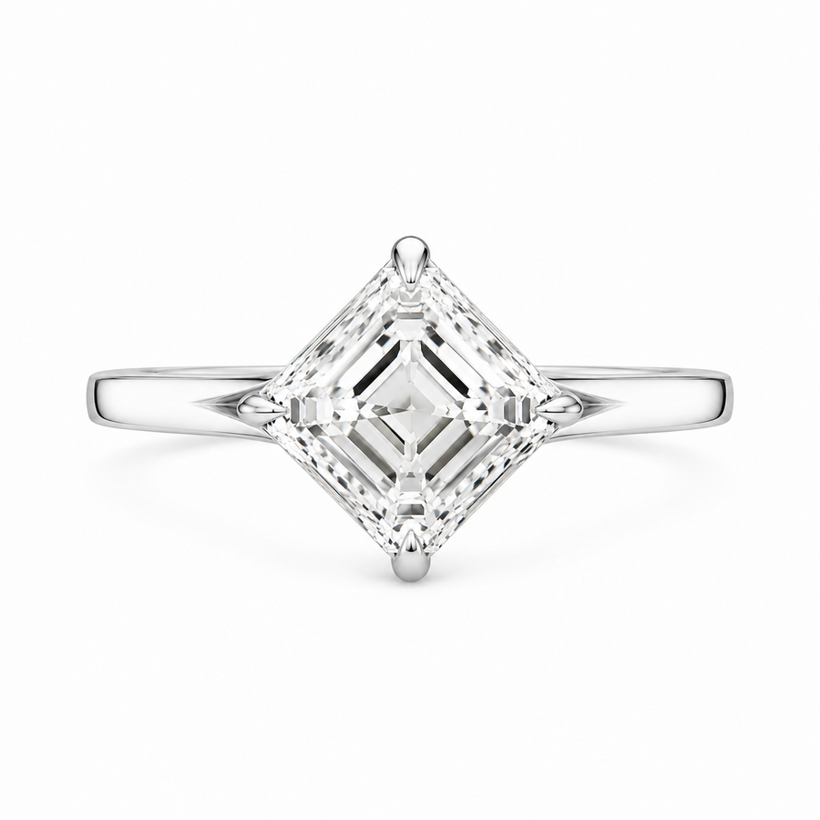 3.00 CT Asscher Cut Lab-Grown Diamond Solitaire Engagement Ring in 14K White Gold – Split Shank Anniversary Design