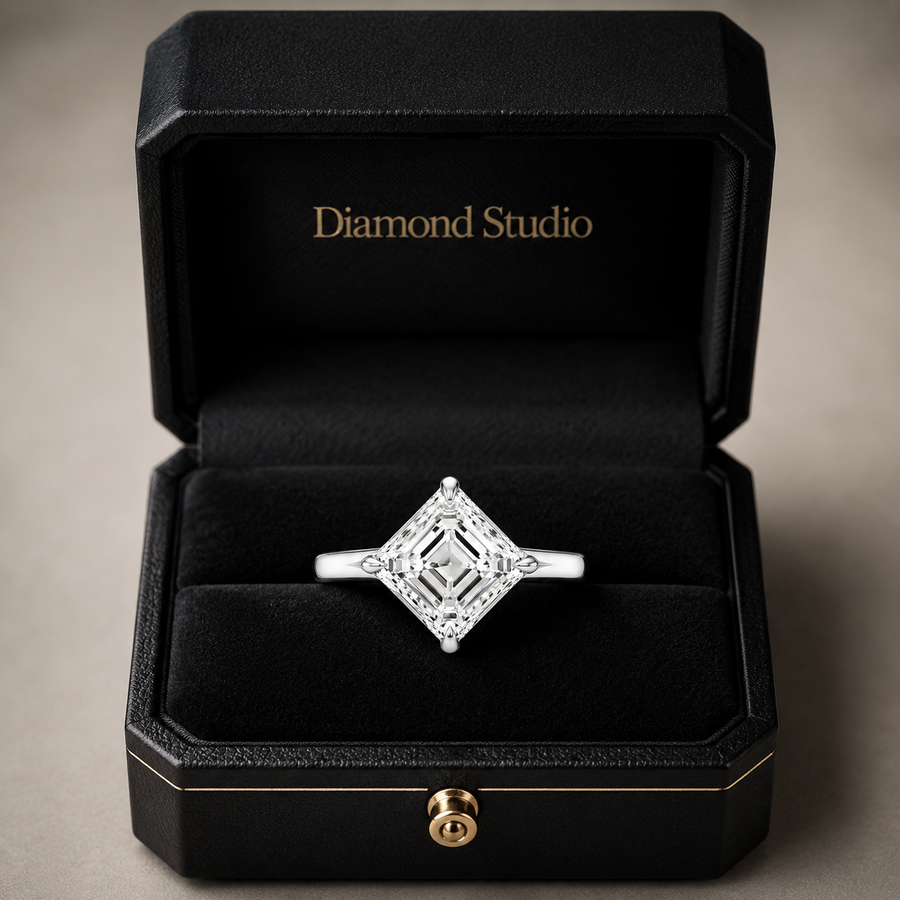 3.00 CT Asscher Cut Lab-Grown Diamond Solitaire Engagement Ring in 14K White Gold – Split Shank Anniversary Design