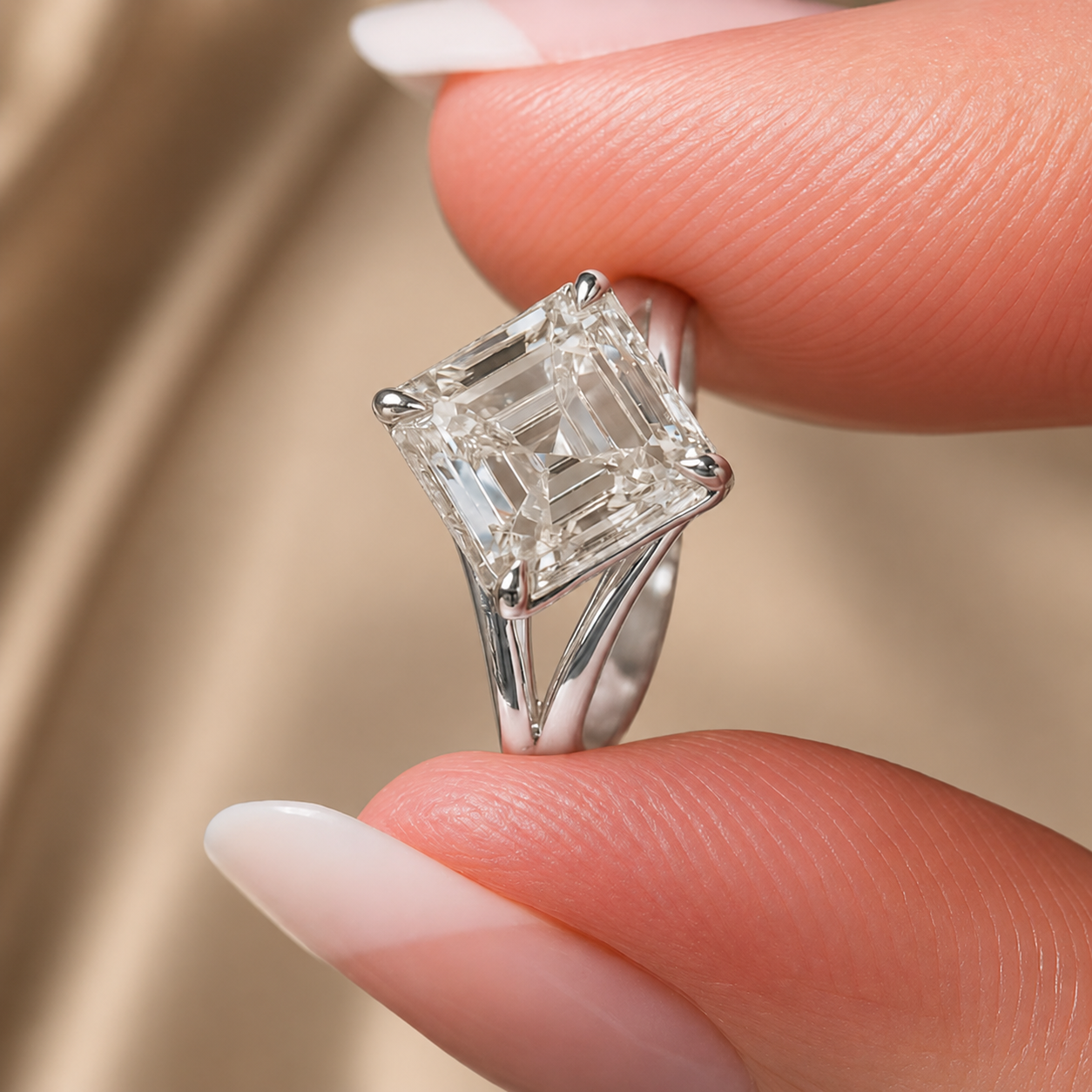 3.00 CT Asscher Cut Lab-Grown Diamond Solitaire Engagement Ring in 14K White Gold â€“ Split Shank Anniversary Design from Diamond Studio
