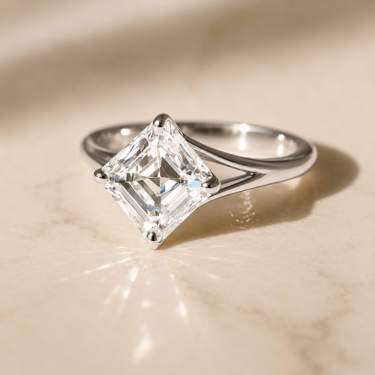 3.00 CT Asscher Cut Lab-Grown Diamond Solitaire Engagement Ring in 14K White Gold â€“ Split Shank Anniversary Design from Diamond Studio