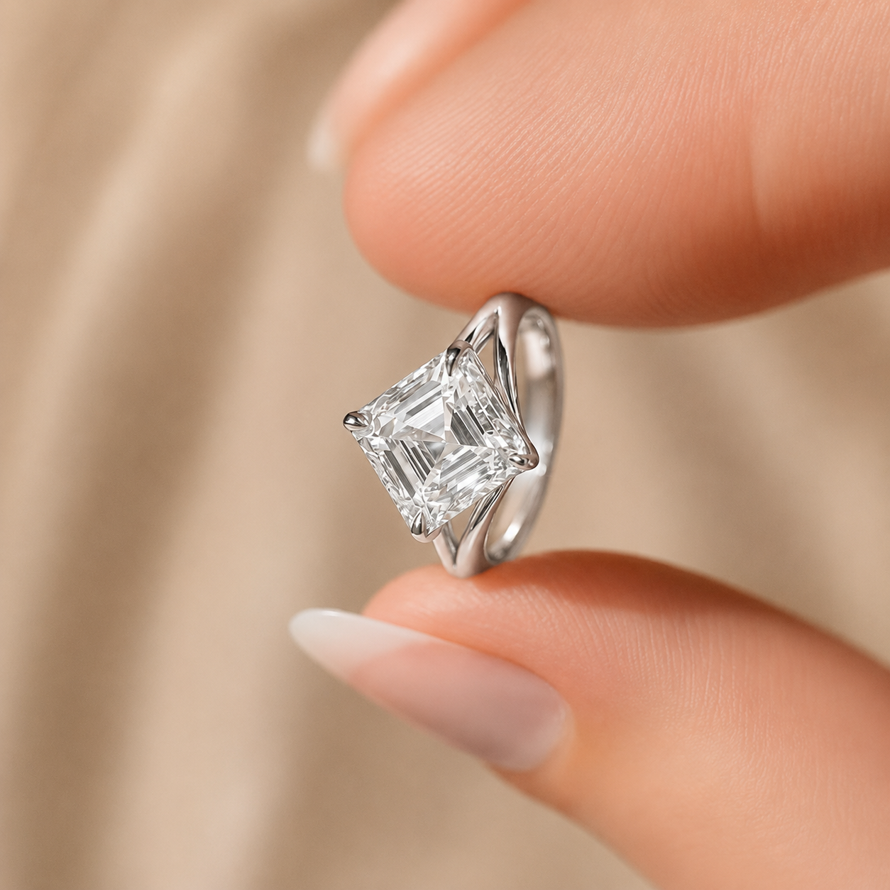 3.00 CT Asscher Cut Lab-Grown Diamond Solitaire Engagement Ring in 14K White Gold â€“ Split Shank Anniversary Design from Diamond Studio