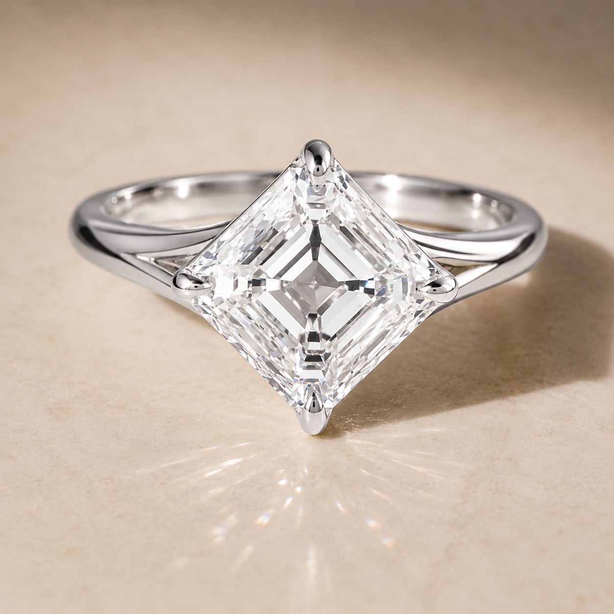 3.00 CT Asscher Cut Lab-Grown Diamond Solitaire Engagement Ring in 14K White Gold â€“ Split Shank Anniversary Design from Diamond Studio