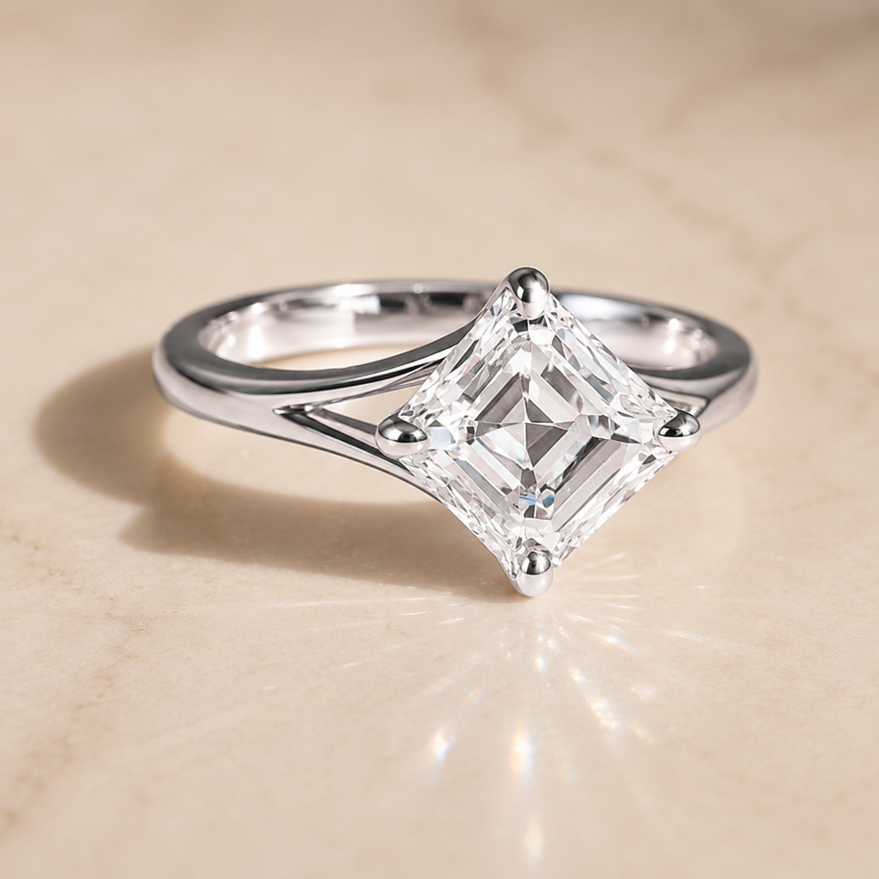 3.00 CT Asscher Cut Lab-Grown Diamond Solitaire Engagement Ring in 14K White Gold â€“ Split Shank Anniversary Design from Diamond Studio