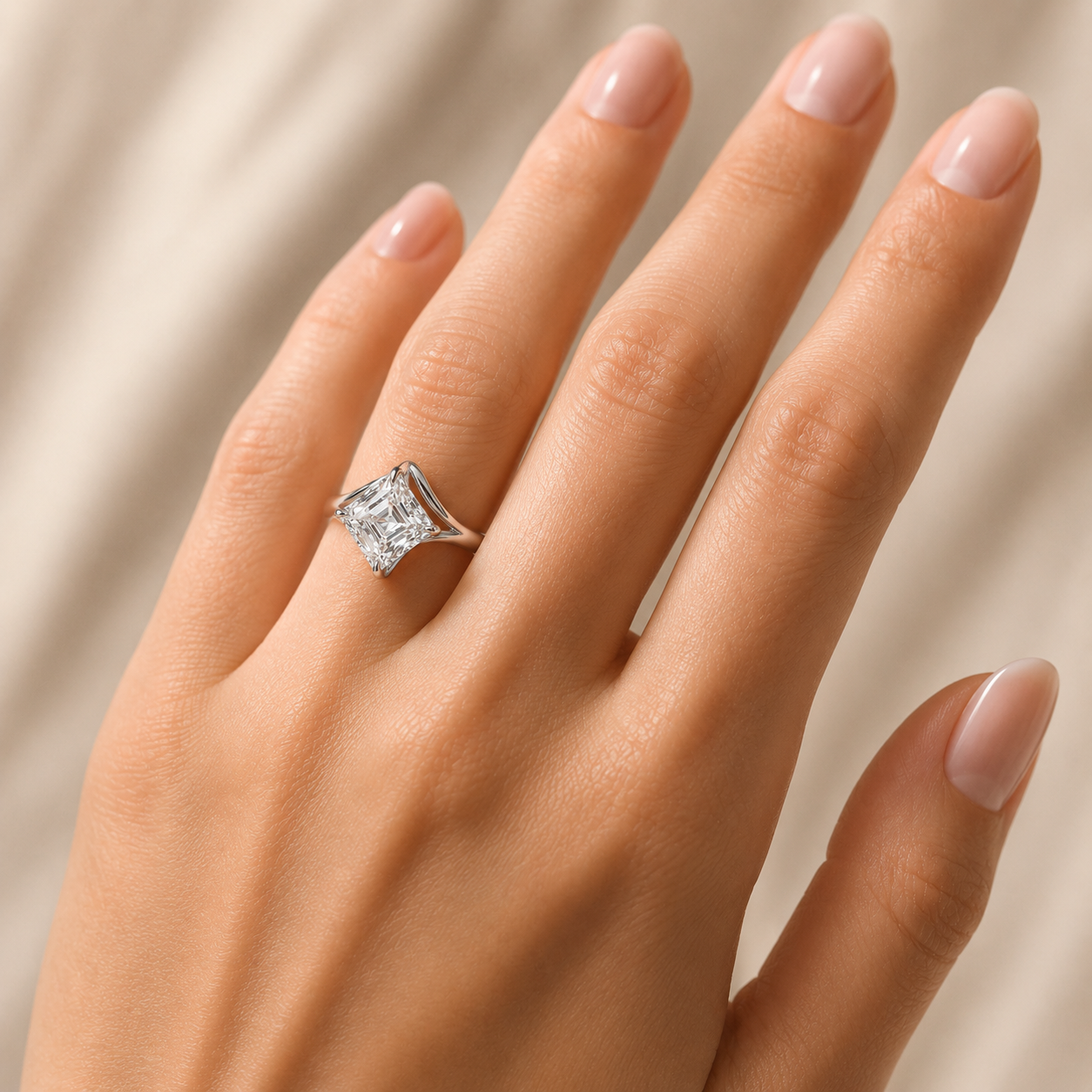 3.00 CT Asscher Cut Lab-Grown Diamond Solitaire Engagement Ring in 14K White Gold â€“ Split Shank Anniversary Design from Diamond Studio