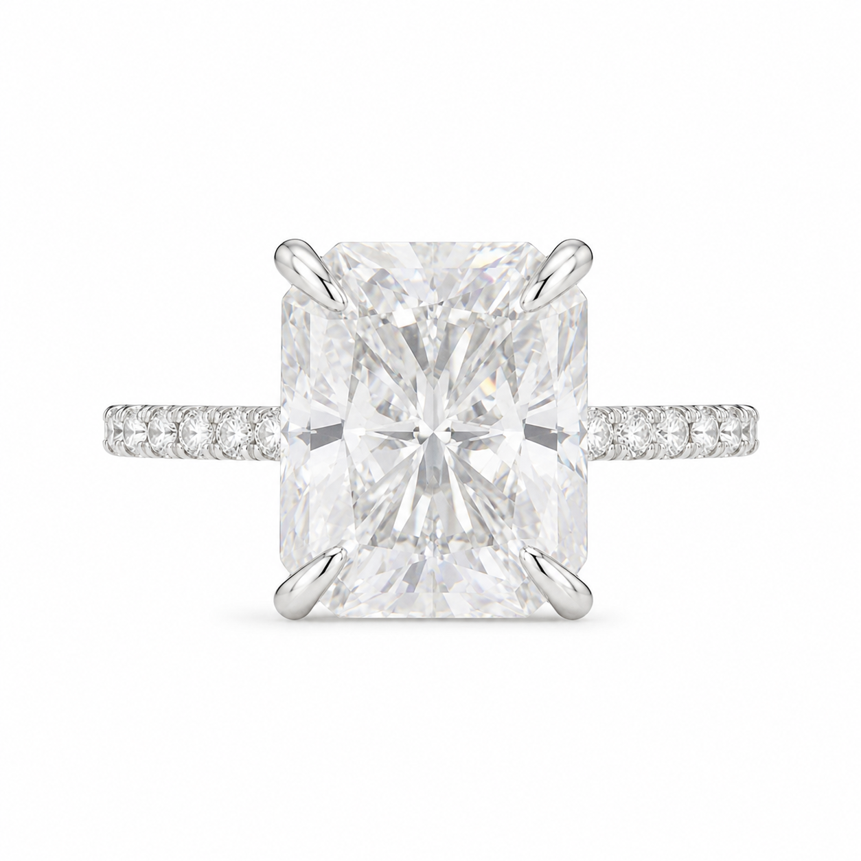 4.00 CT Radiant Cut Lab-Grown Diamond Double Hidden Halo Engagement Ring in 14K White Gold – Art Deco Solitaire Design