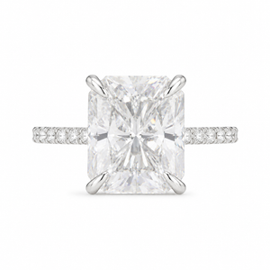 4.00 CT Radiant Cut Lab-Grown Diamond Double Hidden Halo Engagement Ring in 14K White Gold – Art Deco Solitaire Design
