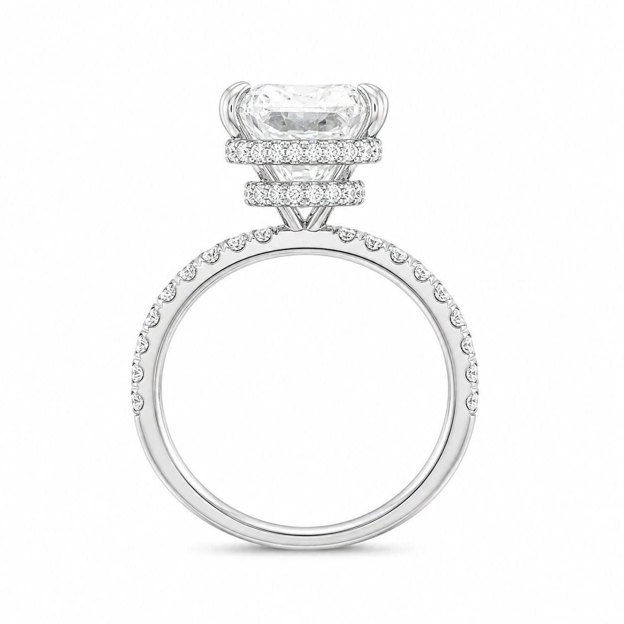 4.00 CT Radiant Cut Lab-Grown Diamond Double Hidden Halo Engagement Ring in 14K White Gold – Art Deco Solitaire Design