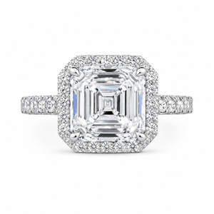 3.00 CT Asscher Cut Lab-Grown Diamond Halo Engagement Ring in 14K White Gold – Pavé Stackable Wedding Design