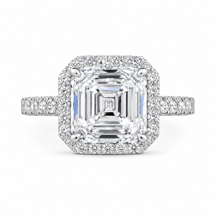 3.00 CT Asscher Cut Lab-Grown Diamond Halo Engagement Ring in 14K White Gold â€“ PavÃ© Stackable Wedding Design from Diamond Studio