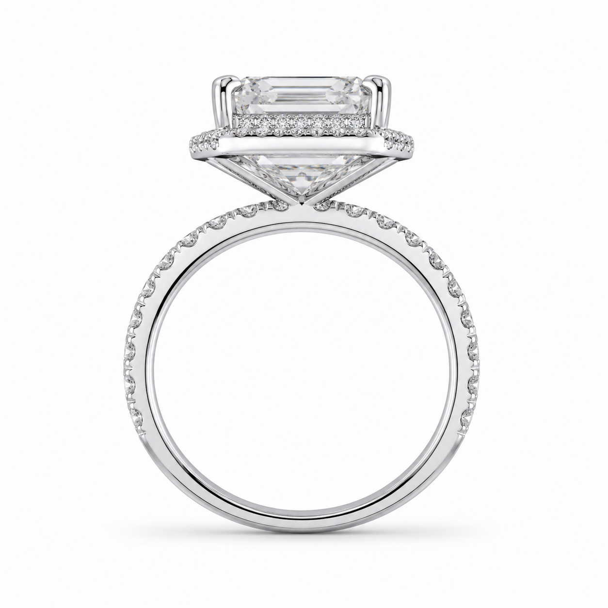 3.00 CT Asscher Cut Lab-Grown Diamond Halo Engagement Ring in 14K White Gold – Pavé Stackable Wedding Design