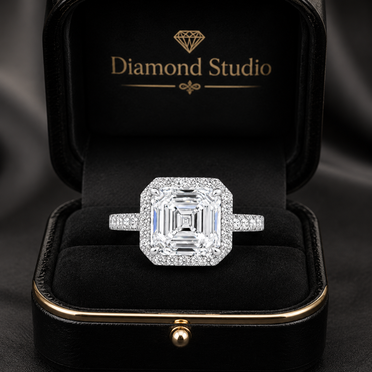 3.00 CT Asscher Cut Lab-Grown Diamond Halo Engagement Ring in 14K White Gold – Pavé Stackable Wedding Design
