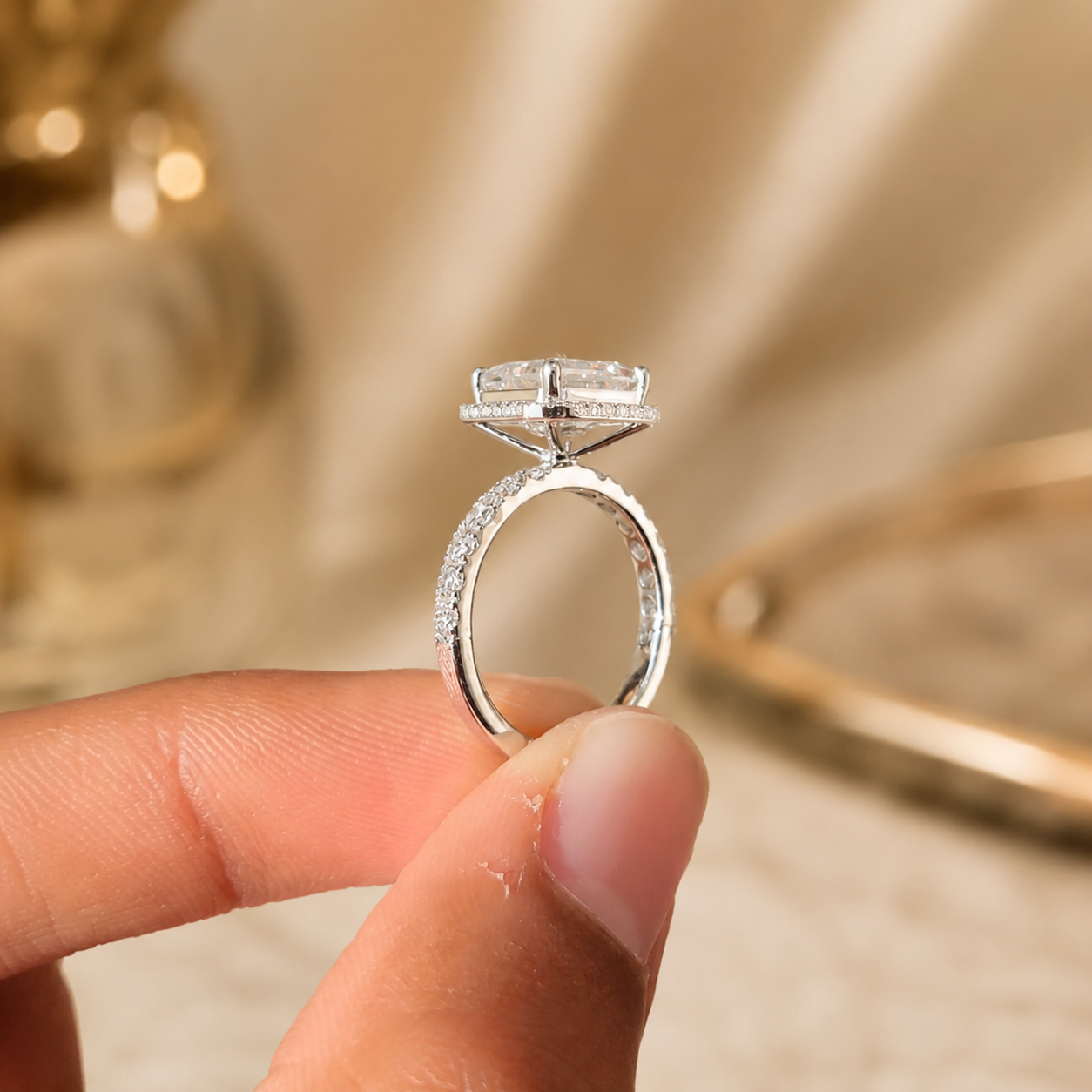 3.00 CT Asscher Cut Lab-Grown Diamond Halo Engagement Ring in 14K White Gold – Pavé Stackable Wedding Design
