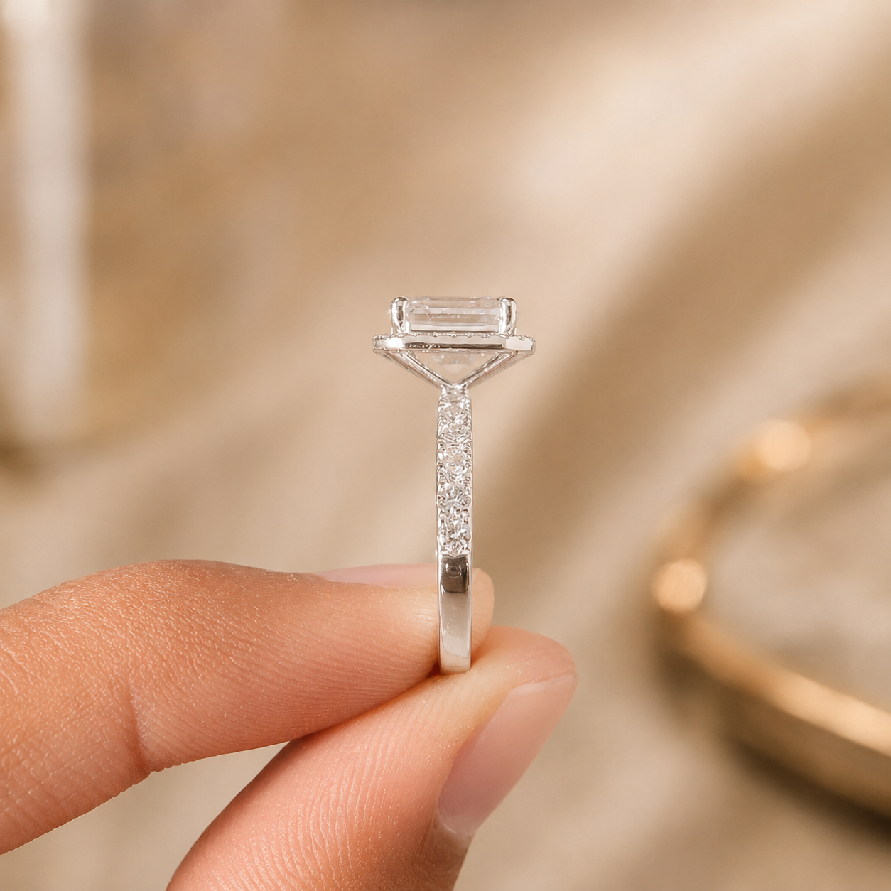 3.00 CT Asscher Cut Lab-Grown Diamond Halo Engagement Ring in 14K White Gold – Pavé Stackable Wedding Design