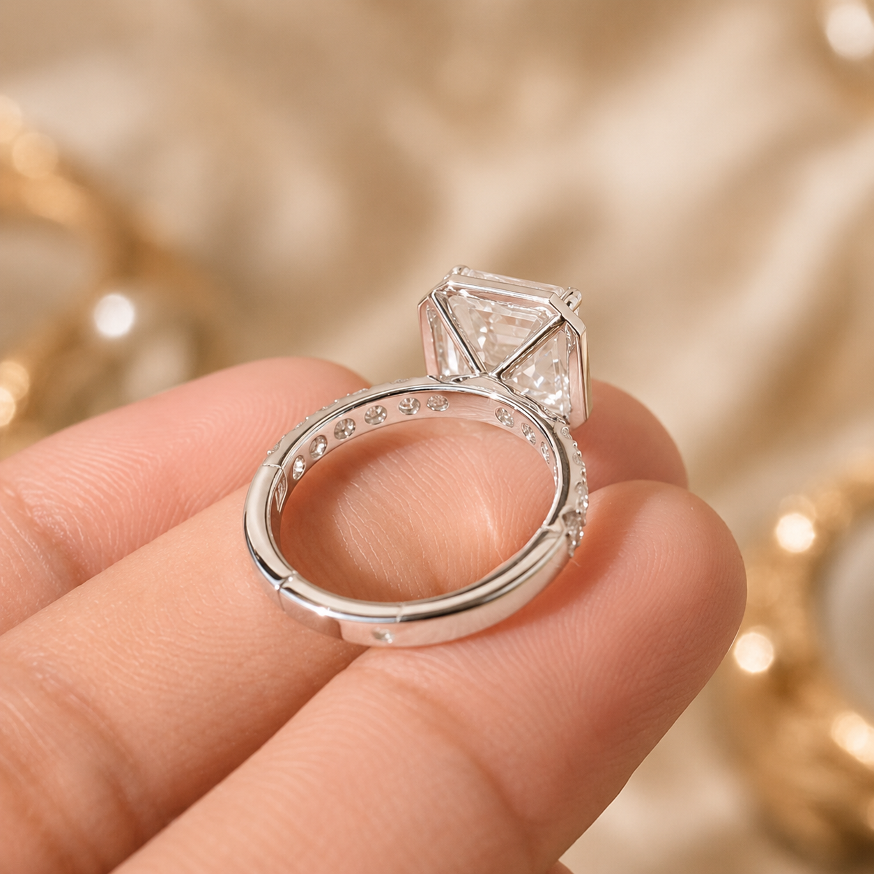 3.00 CT Asscher Cut Lab-Grown Diamond Halo Engagement Ring in 14K White Gold – Pavé Stackable Wedding Design