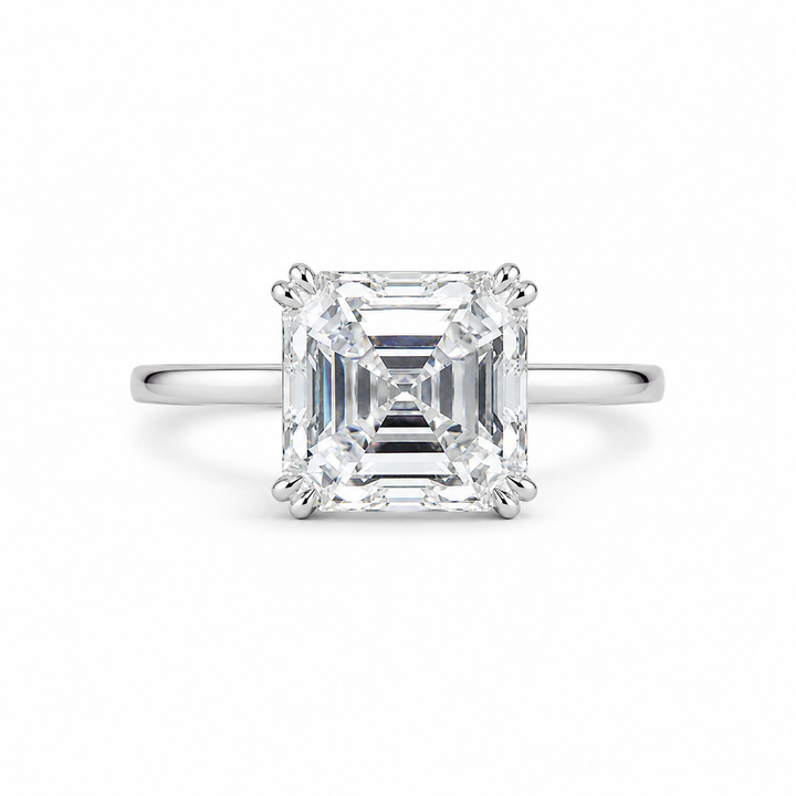 3.00 CT Asscher Cut Lab-Grown Diamond Solitaire Engagement Ring in 14K White Gold â€“ Double Claw Prong Design from Diamond Studio