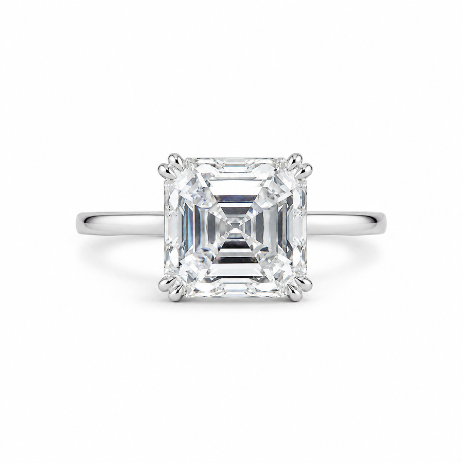 3.00 CT Asscher Cut Lab-Grown Diamond Solitaire Engagement Ring in 14K White Gold – Double Claw Prong Design