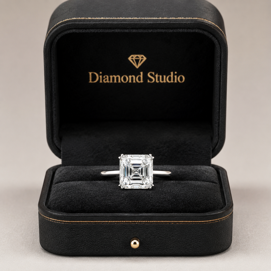 3.00 CT Asscher Cut Lab-Grown Diamond Solitaire Engagement Ring in 14K White Gold – Double Claw Prong Design