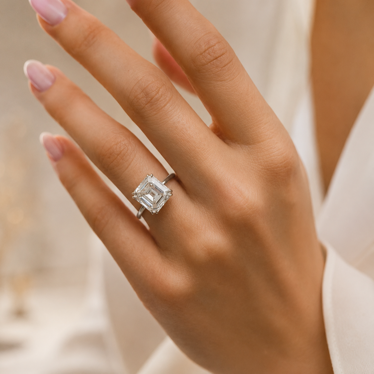 3.00 CT Asscher Cut Lab-Grown Diamond Solitaire Engagement Ring in 14K White Gold – Double Claw Prong Design