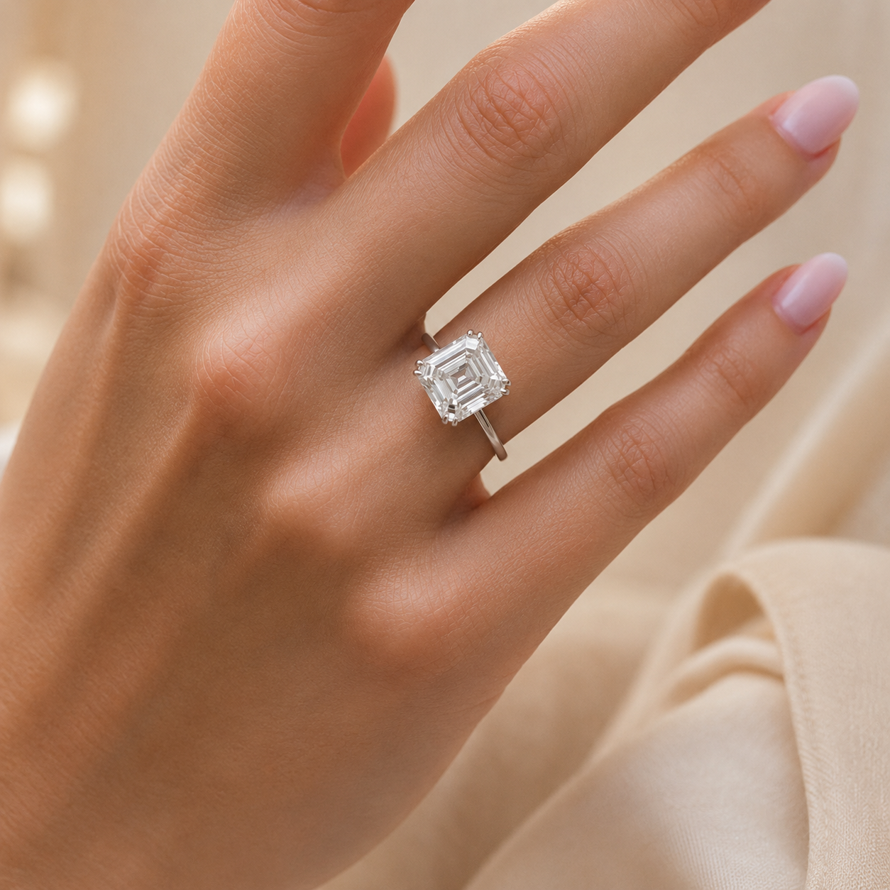 3.00 CT Asscher Cut Lab-Grown Diamond Solitaire Engagement Ring in 14K White Gold – Double Claw Prong Design