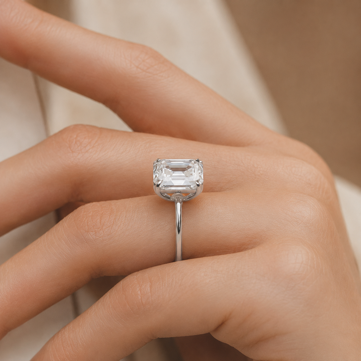 3.00 CT Asscher Cut Lab-Grown Diamond Solitaire Engagement Ring in 14K White Gold – Double Claw Prong Design