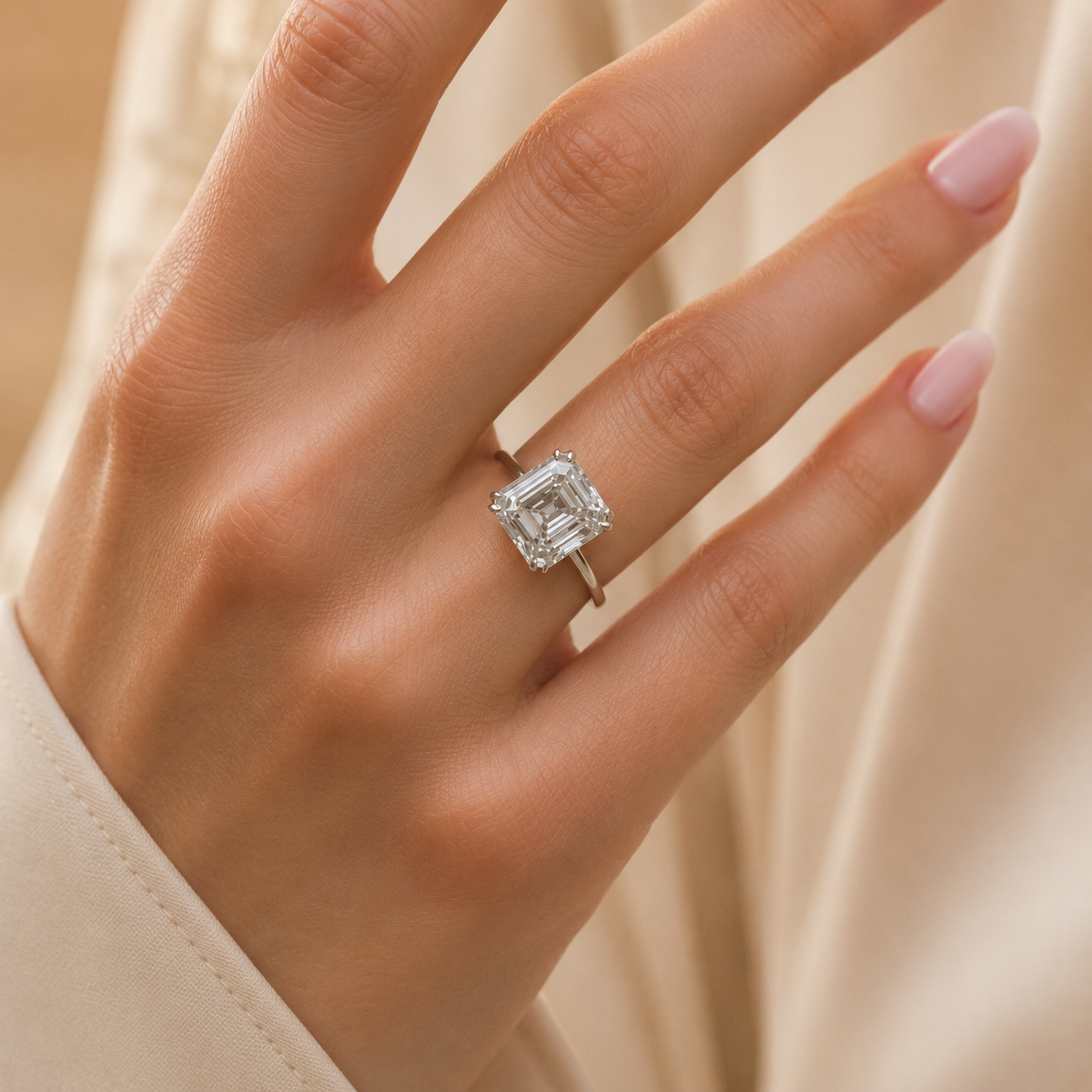 3.00 CT Asscher Cut Lab-Grown Diamond Solitaire Engagement Ring in 14K White Gold – Double Claw Prong Design