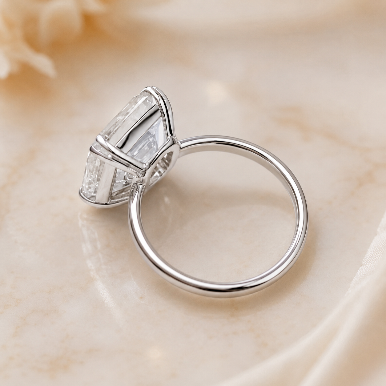 3.00 CT Asscher Cut Lab-Grown Diamond Solitaire Engagement Ring in 14K White Gold – Double Claw Prong Design