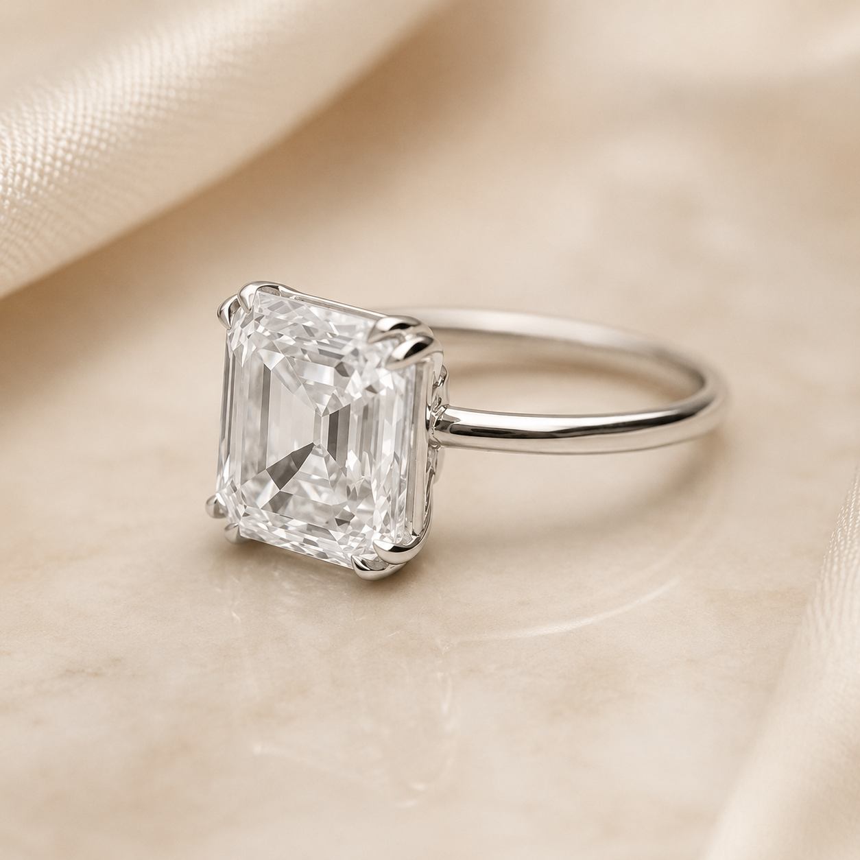 3.00 CT Asscher Cut Lab-Grown Diamond Solitaire Engagement Ring in 14K White Gold – Double Claw Prong Design