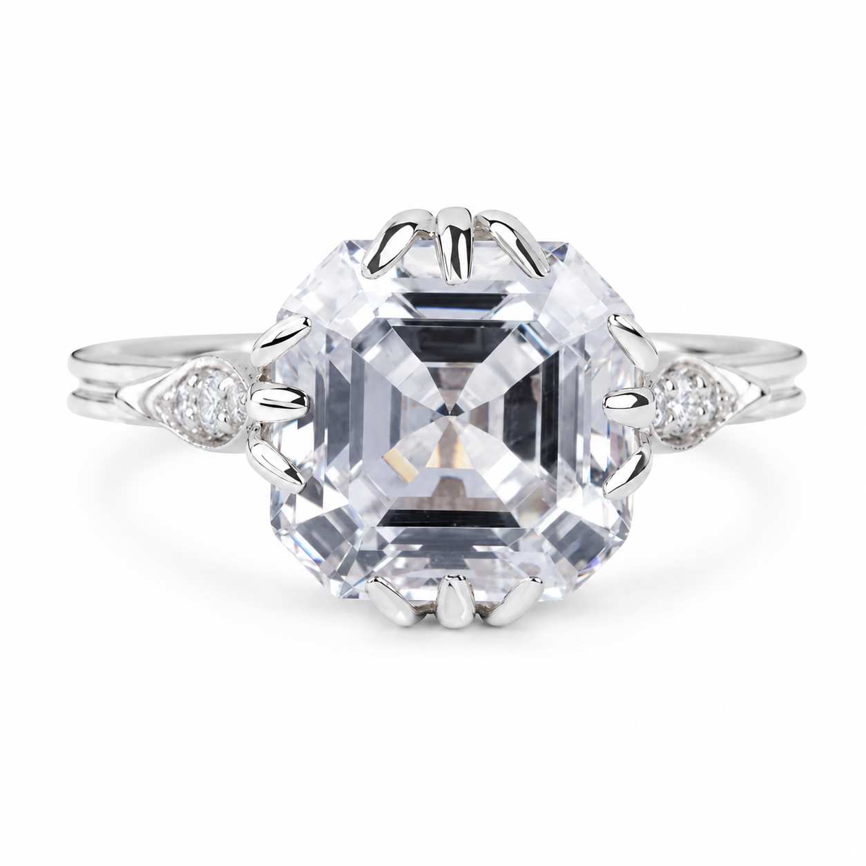 3.50 CT Asscher Cut Lab-Grown Diamond Solitaire Engagement Ring in 14K White Gold – Vintage Decorative Prong Design