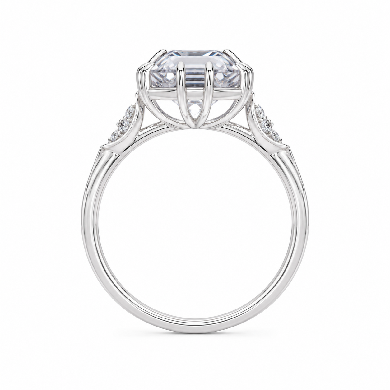 3.50 CT Asscher Cut Lab-Grown Diamond Solitaire Engagement Ring in 14K White Gold – Vintage Decorative Prong Design