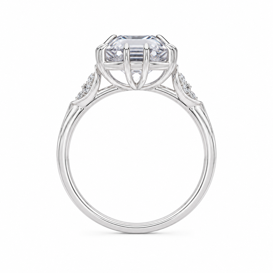 3.50 CT Asscher Cut Lab-Grown Diamond Solitaire Engagement Ring in 14K White Gold – Vintage Decorative Prong Design