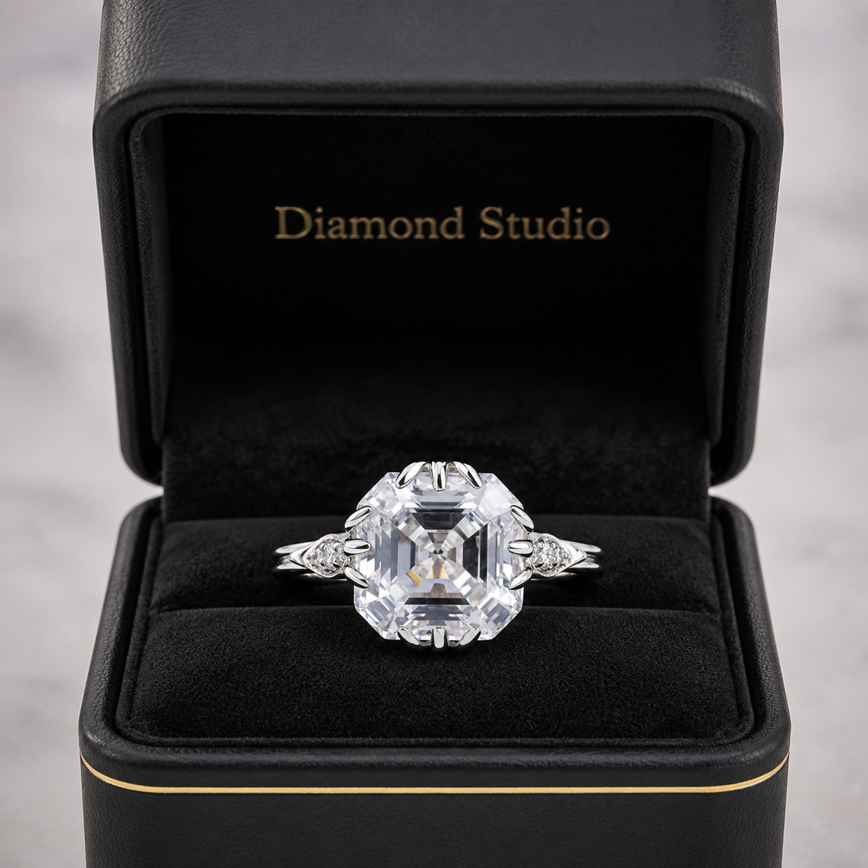 3.50 CT Asscher Cut Lab-Grown Diamond Solitaire Engagement Ring in 14K White Gold – Vintage Decorative Prong Design