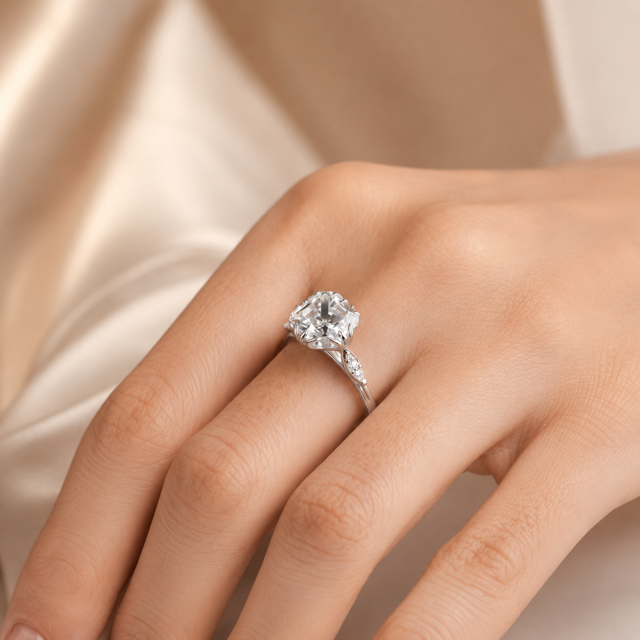 3.50 CT Asscher Cut Lab-Grown Diamond Solitaire Engagement Ring in 14K White Gold – Vintage Decorative Prong Design