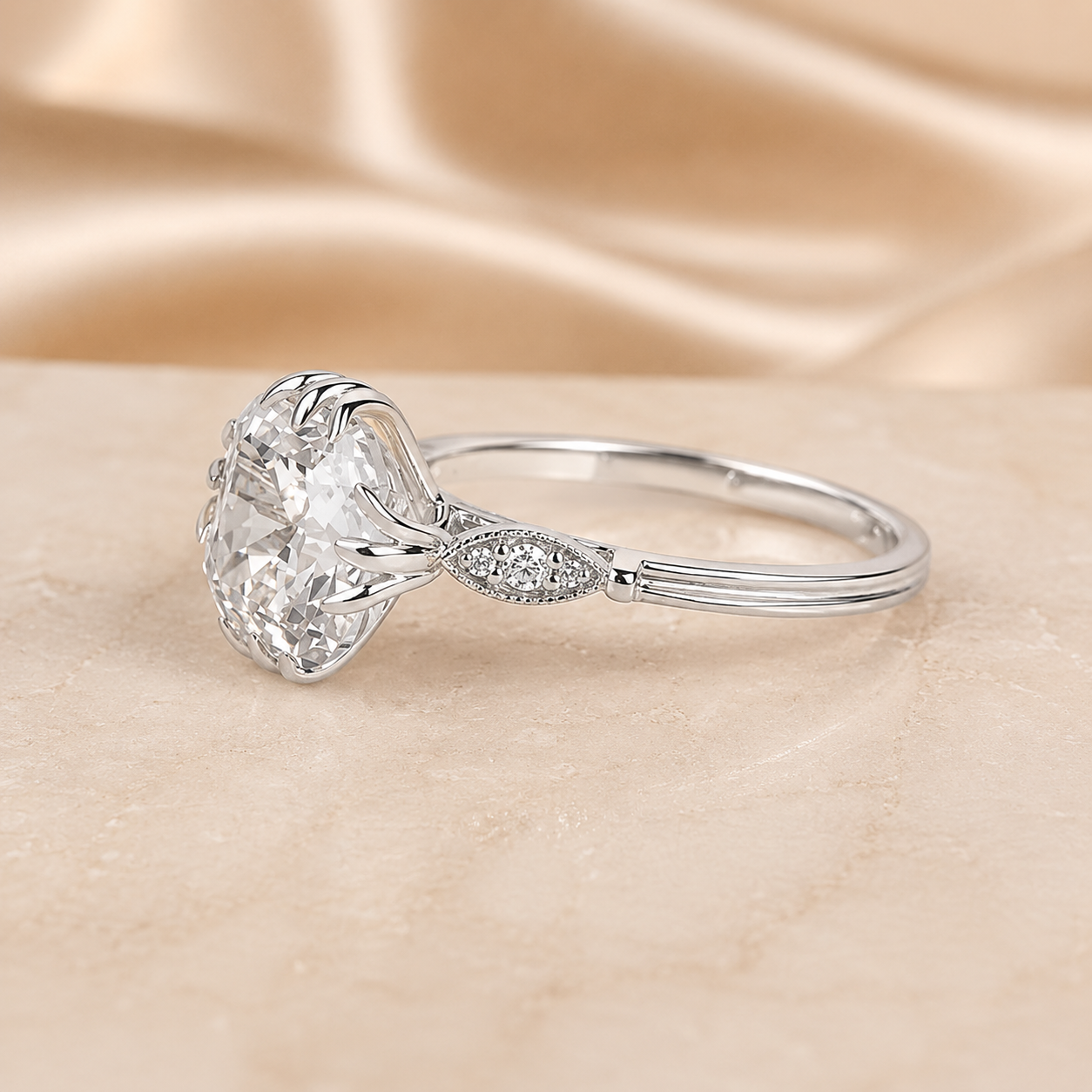 3.50 CT Asscher Cut Lab-Grown Diamond Solitaire Engagement Ring in 14K White Gold – Vintage Decorative Prong Design