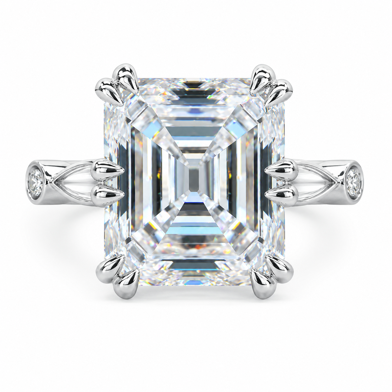 3.50 CT Asscher Cut Lab-Grown Diamond Solitaire Engagement Ring in 14K White Gold – Antique Old Mine Inspired Double Claw Design
