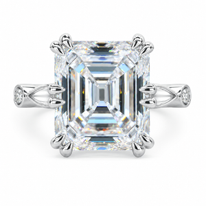 3.50 CT Asscher Cut Lab-Grown Diamond Solitaire Engagement Ring in 14K White Gold – Antique Old Mine Inspired Double Claw Design
