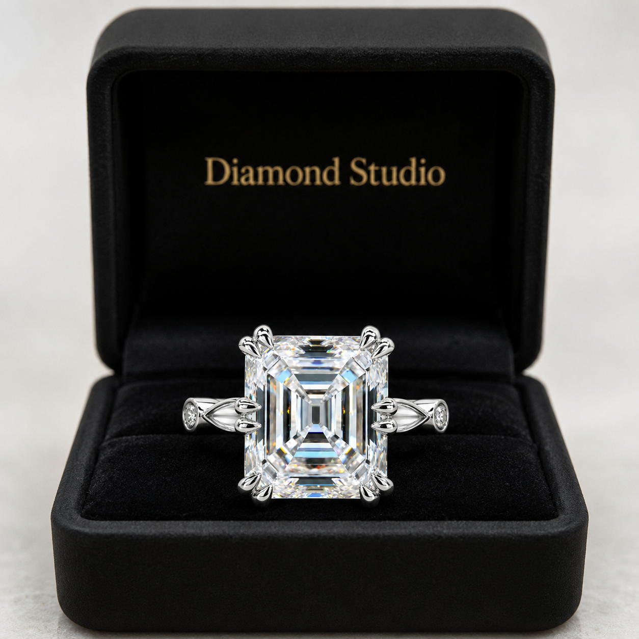 3.50 CT Asscher Cut Lab-Grown Diamond Solitaire Engagement Ring in 14K White Gold – Antique Old Mine Inspired Double Claw Design