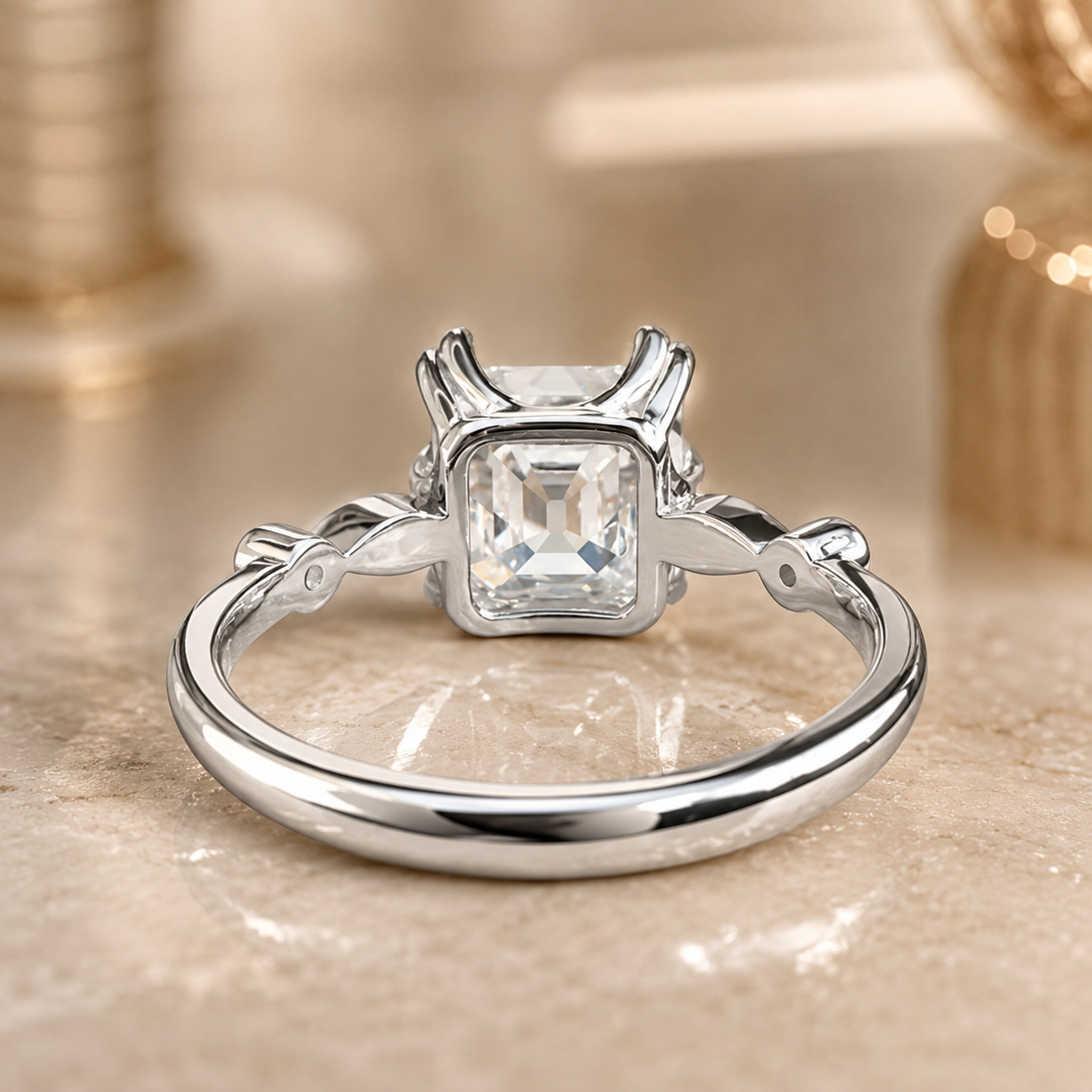 3.50 CT Asscher Cut Lab-Grown Diamond Solitaire Engagement Ring in 14K White Gold – Antique Old Mine Inspired Double Claw Design