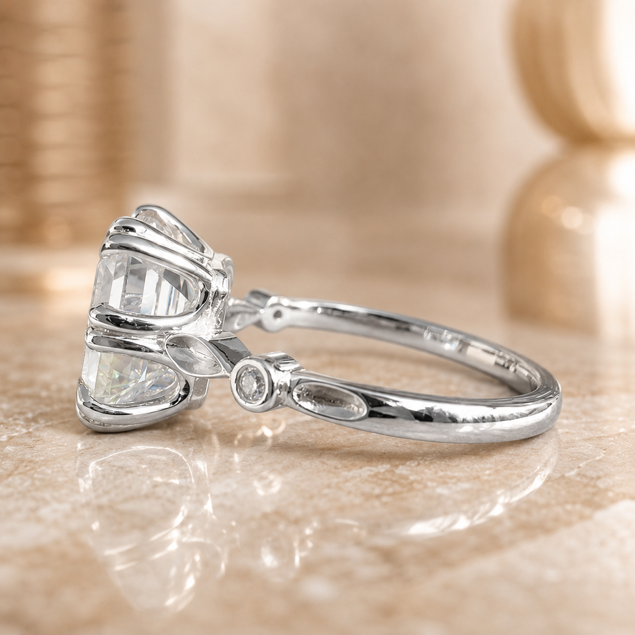 3.50 CT Asscher Cut Lab-Grown Diamond Solitaire Engagement Ring in 14K White Gold – Antique Old Mine Inspired Double Claw Design