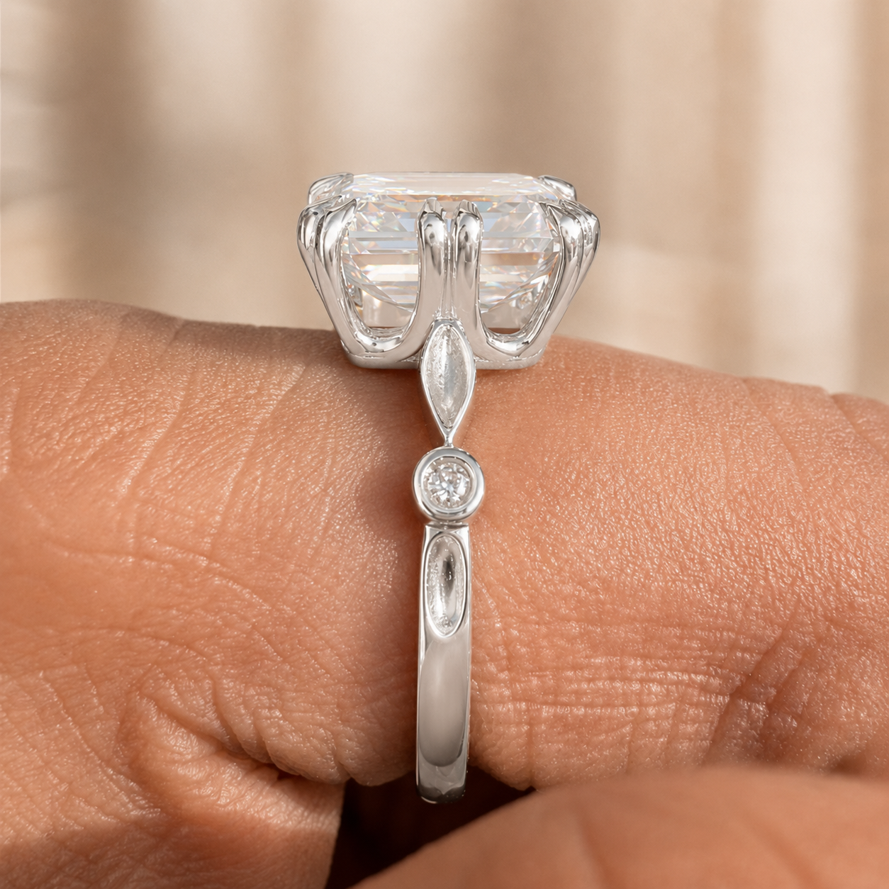 3.50 CT Asscher Cut Lab-Grown Diamond Solitaire Engagement Ring in 14K White Gold – Antique Old Mine Inspired Double Claw Design