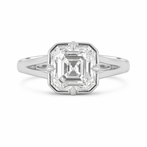 2.00 CT Asscher Cut Lab-Grown Diamond Solitaire Engagement Ring in 14K White Gold – Modern Compass Prong Low Set Design