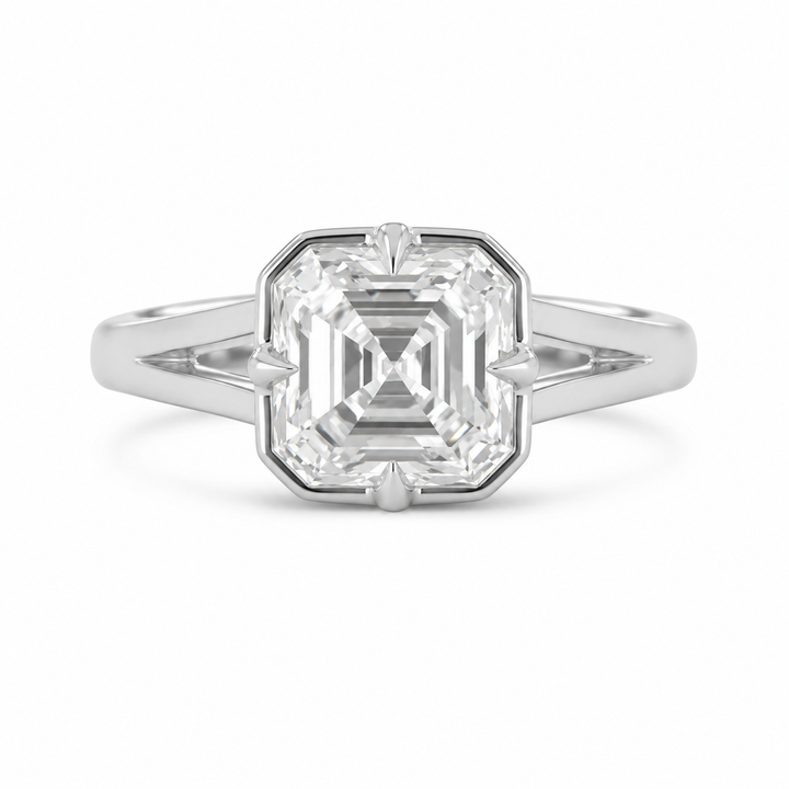 2.00 CT Asscher Cut Lab-Grown Diamond Solitaire Engagement Ring in 14K White Gold â€“ Modern Compass Prong Low Set Design from Diamond Studio