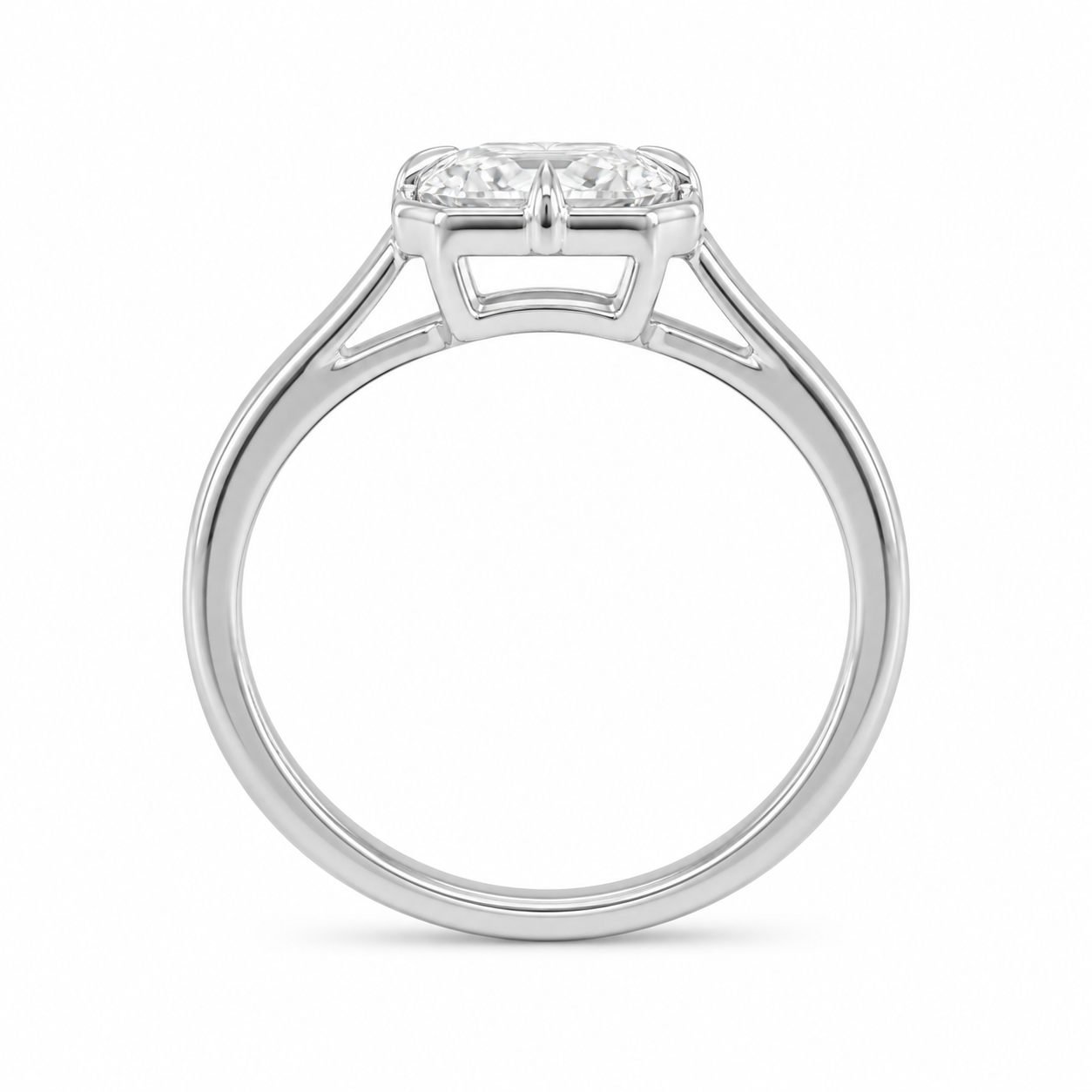 2.00 CT Asscher Cut Lab-Grown Diamond Solitaire Engagement Ring in 14K White Gold – Modern Compass Prong Low Set Design