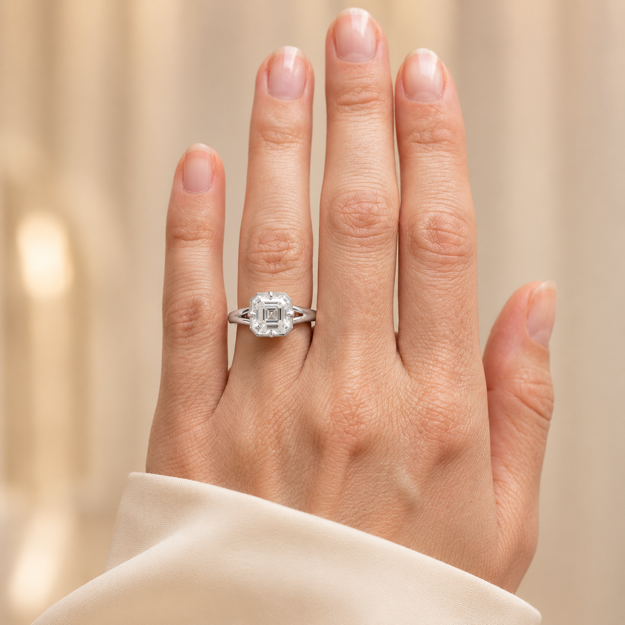 2.00 CT Asscher Cut Lab-Grown Diamond Solitaire Engagement Ring in 14K White Gold – Modern Compass Prong Low Set Design
