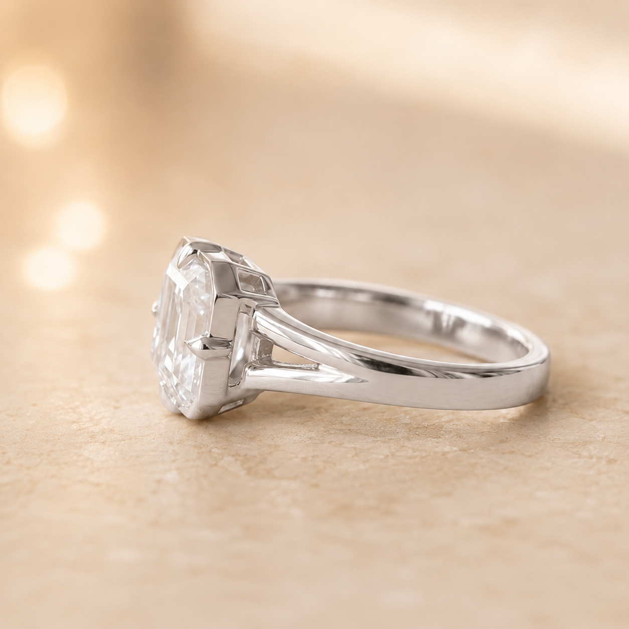 2.00 CT Asscher Cut Lab-Grown Diamond Solitaire Engagement Ring in 14K White Gold – Modern Compass Prong Low Set Design