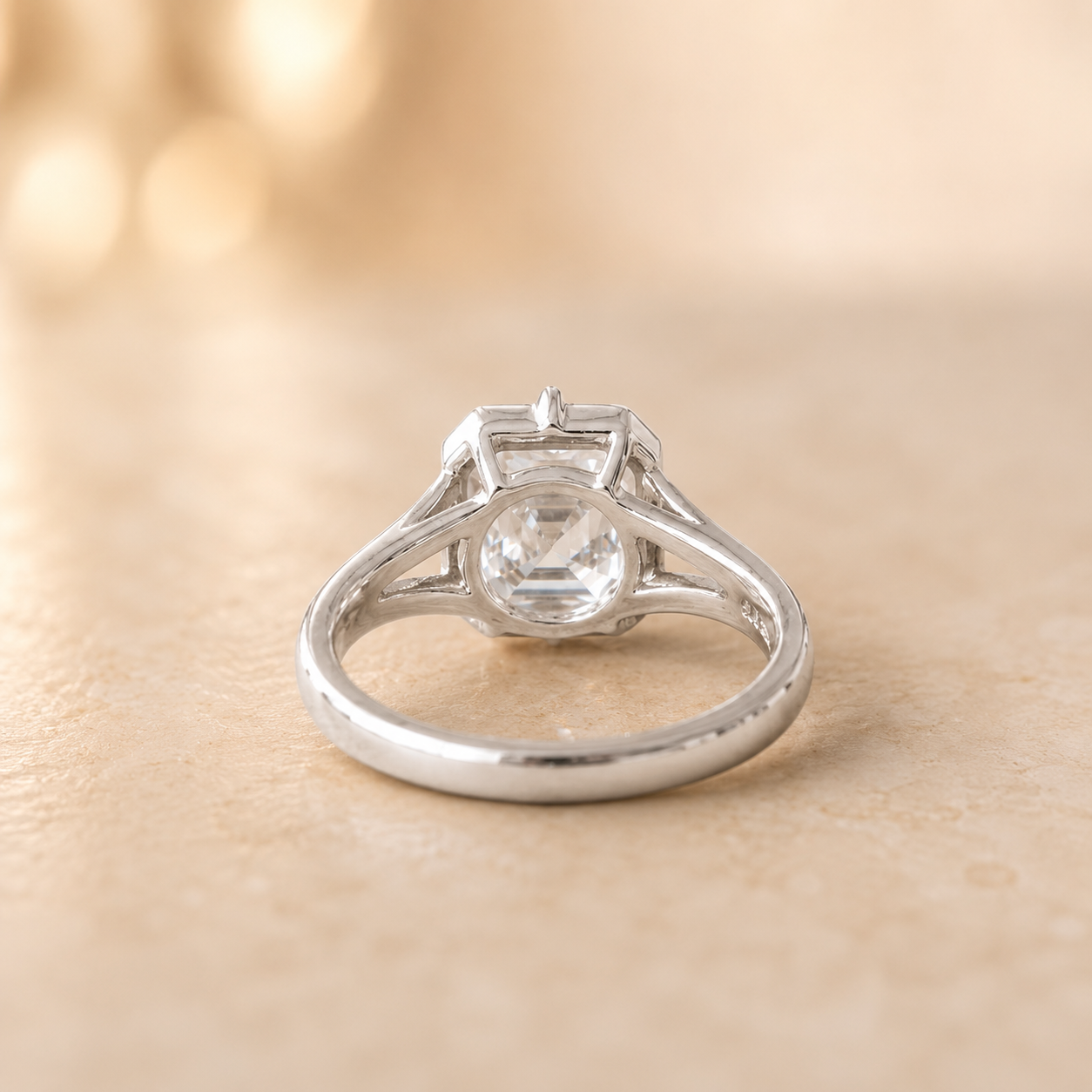 2.00 CT Asscher Cut Lab-Grown Diamond Solitaire Engagement Ring in 14K White Gold – Modern Compass Prong Low Set Design
