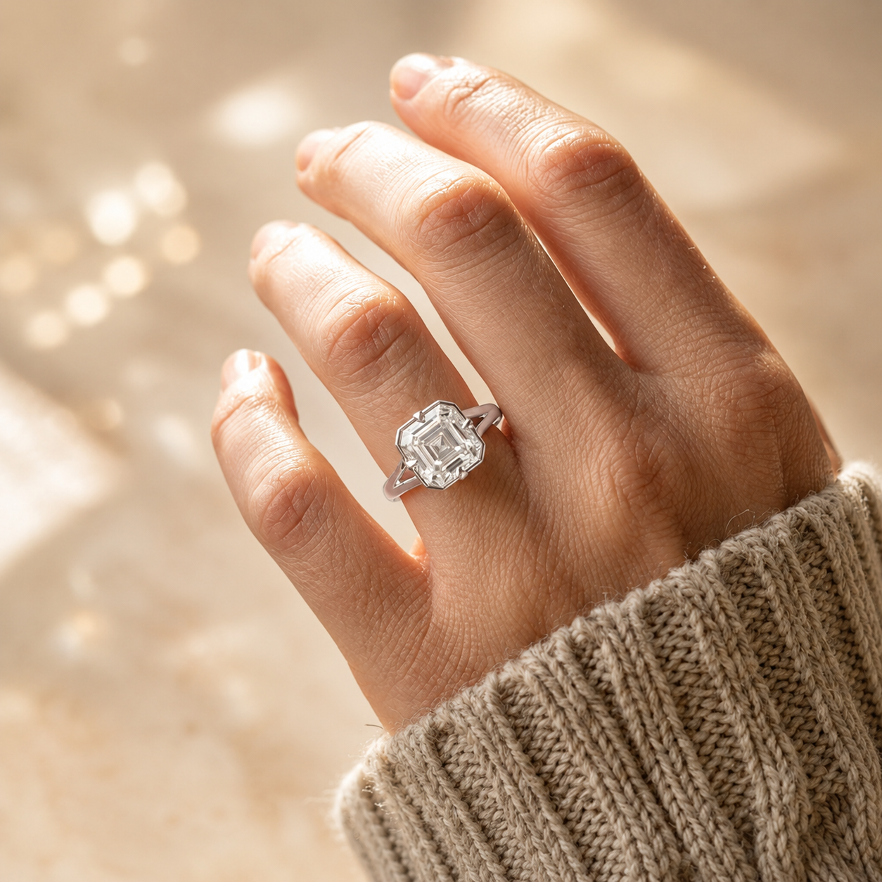 2.00 CT Asscher Cut Lab-Grown Diamond Solitaire Engagement Ring in 14K White Gold – Modern Compass Prong Low Set Design