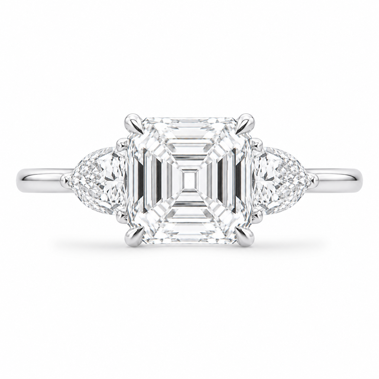 6.00 CT Asscher Cut Lab-Grown Diamond Three Stone Engagement Ring in 14K White Gold â€“ IGI Certified Trillion Side Stone Design from Diamond Studio